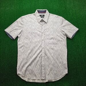 Buttercloth‎ Shirt Mens XL Gray Confetti Dot AOP Button Up Short Sleeve Preppy